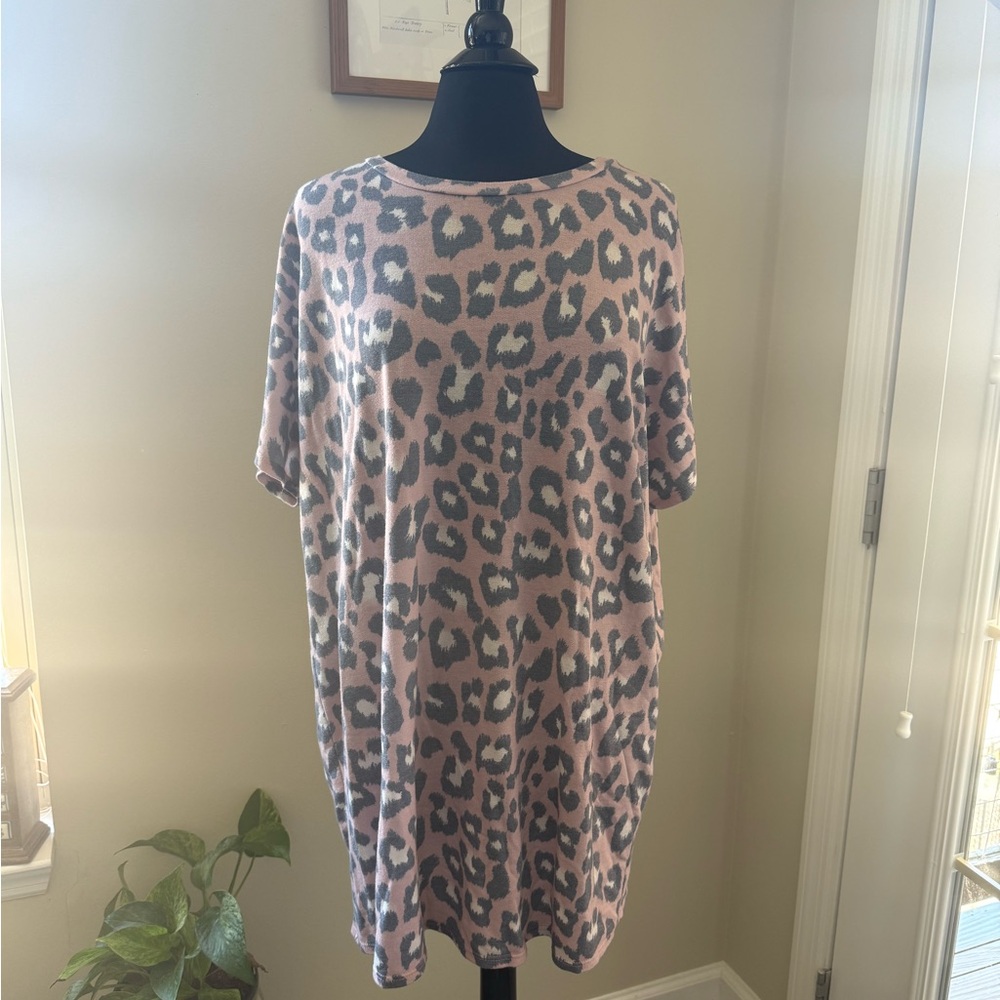 Pink Leopard Print Oversized Tunic Dress